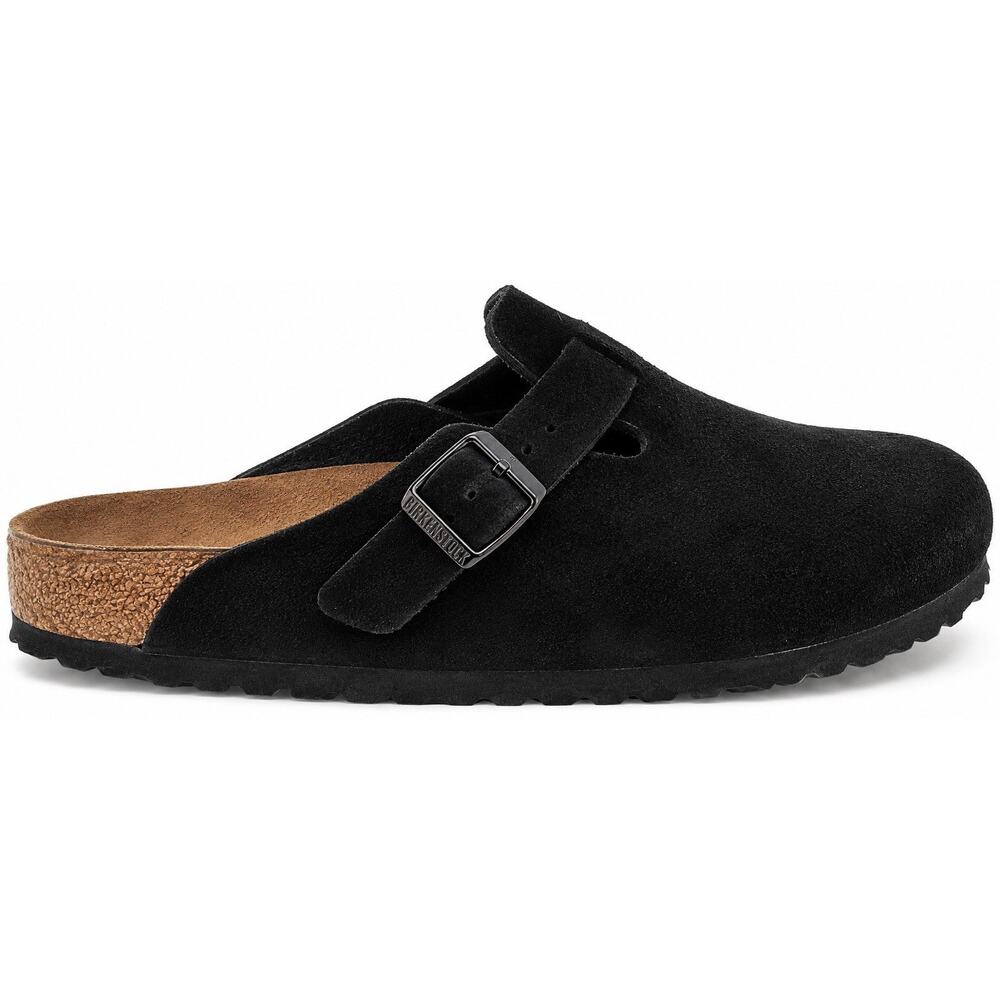 Birkenstock Boston Black Suede Clogs Sandals Women 8 Slip On Buckle Slide Shoe